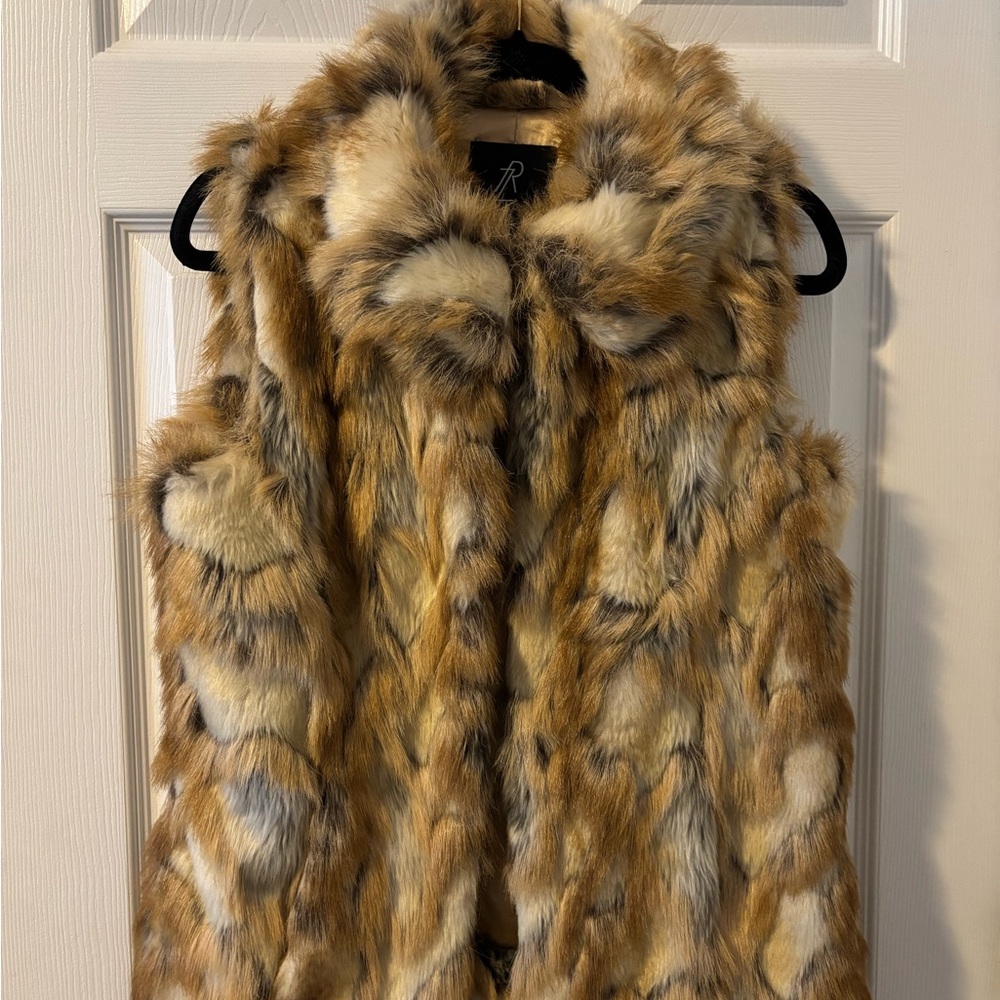 Faux Fur Vest in Brown and Beige